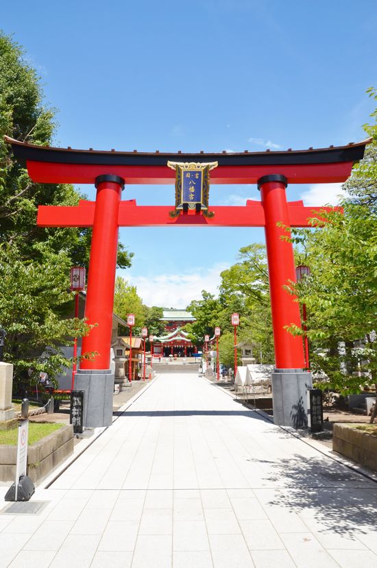 東京都江東区にある「富岡八幡宮」の鳥居と参道