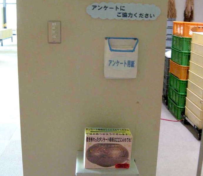 うきたむ風土記の丘考古資料館の利用者に向けたアンケート用紙とボックス